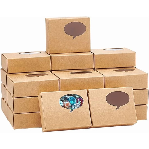 24 cajas de papel kraft con ventana, color marrón, para panadería, con patrón de diálogo, para repostería, minitartas, dulces, 7,9 × 6,1 × 2,6 cm