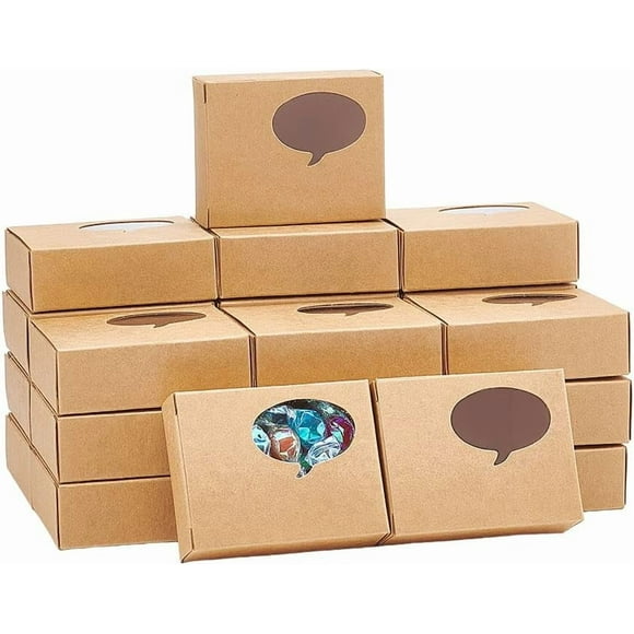 24 Pcs Kraft Paper Boxes with Window Brown Bakery Box Dialog Pattern Window Pastry Boxes Mini Cake Box Treat Box 3.1×2.4×1"(7.9×6.1×2.6cm) for Pastries Cookies Pie Donuts Macaroon