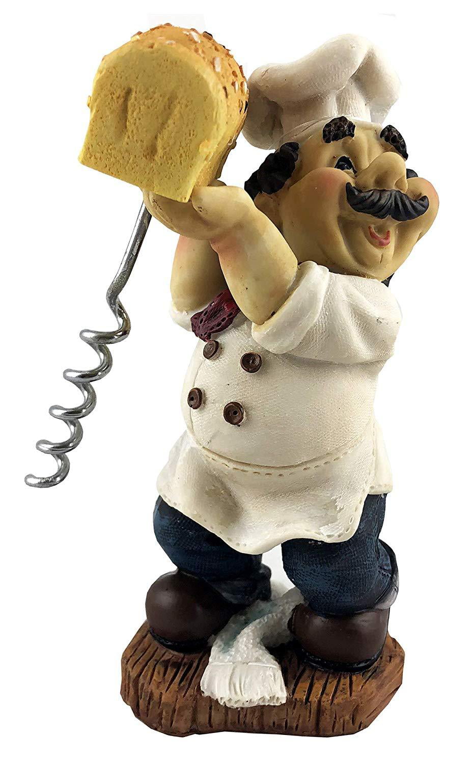 Funny Cork Opener Fat Chef with Bred Figurine 6 Inch D Decorative Wine Opener 