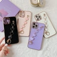 thumbnail image 5 of Case for iPhone 12 Pro Max, Love Heart Chain Wrist Bracelet Strap Cute Girls Case Soft Bumper Electroplated Design Silicone Shockproof Phone Cover for iPhone 12 Pro Max 6.7", Purple, 5 of 5