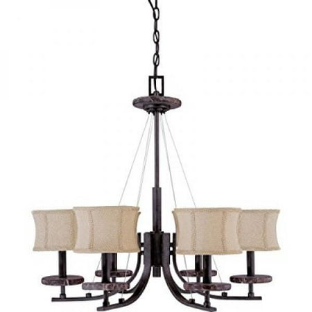 Nuvo 60 1442 Madison Chandeliers 28in Ledgestone Carmel Fabric Nuvo 60 1442 Madison Chandeliers 28in Ledgestone Carmel Fabric Shades 6 Light