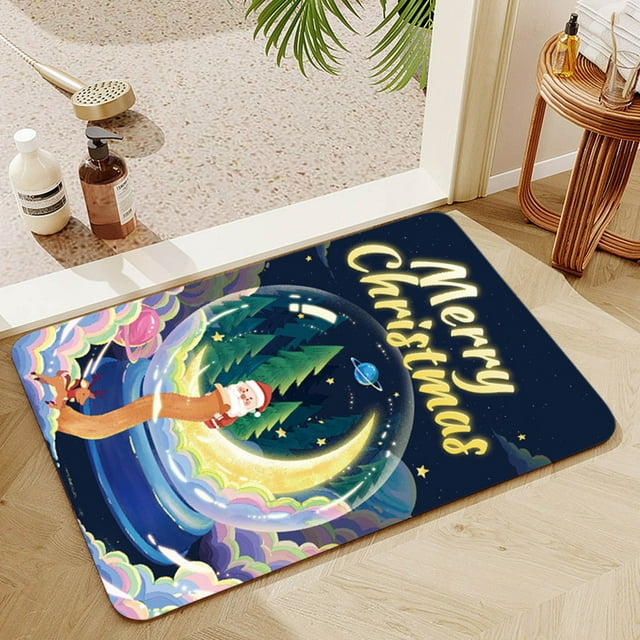 Tapis de Bain en Mousse à Mémoire de Forme de Noël Petits Points en Bas, Tapis de Bain Lavable en Machine 40*60CM
