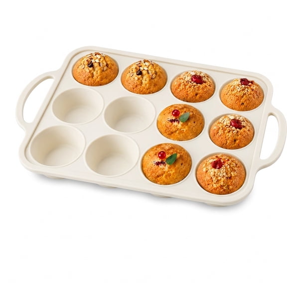 12-Cup Silicone Muffin Pan with Handles, Sprinkle Design Non-Stick Baking Mold, Foldable Cupcake Tray for Oven Dishwasher Safe.