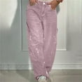 thumbnail image 3 of Women's Starry Sky Rhinestone High Waisted Baggy Jeans, Loose Fit Straight Leg Denim Pants with Stretchable Comfort, Casual Wide Leg Trousers for Daily Wear and Street Fashion Pink XS, 3 of 6