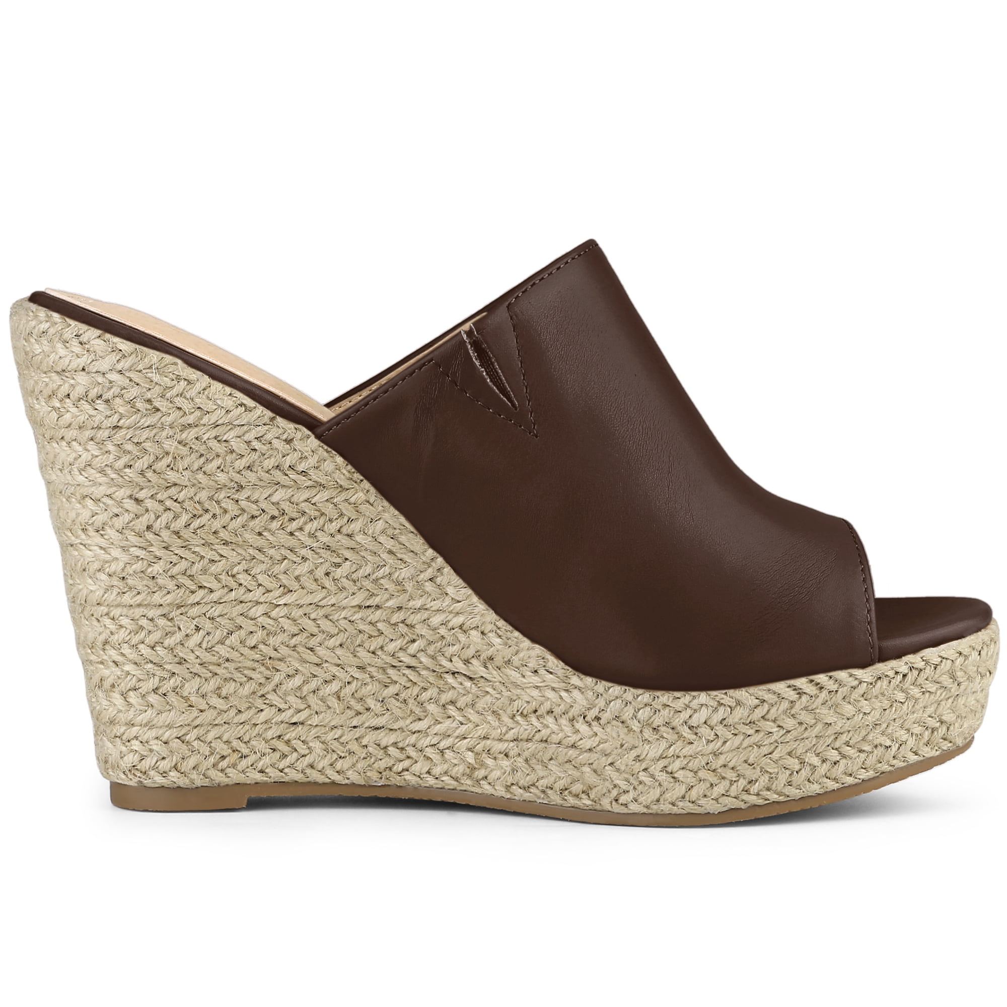 DARING DIVA Women's Slip on Platform Sandals Espadrilles Wedges Slides Mules Coffee 10