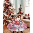 thumbnail image 4 of Round Tablecloth with Elastic Pink Snowman Christmas Tree Winter Snowflake Waterproof Stain-proof Table Cover Wipeable Fitted Table Cloths for 36"-44" Round Tables Dining Kitchen Indoor Outdoor Use, 4 of 6