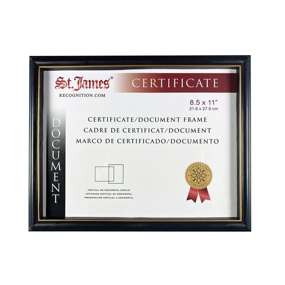 St. James 83916 Certificate Frame for 8.5 x 11 in. Black and Gold - 1 Each