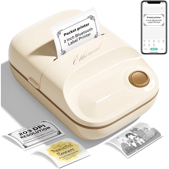 2 Inch  Thermal Label Maker Machine - Inkless Portable Label Printer w/ App | 50x30mm  Labels for Jar, Price, Address & Mailing | , Kitchen, Office, School Organization (White)