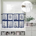 thumbnail image 5 of Kitchen Window Curtains Valance and Tier Set, Navy Blue Compass Sailing Ship Plaid Rod Pocket Tier Curtain Valance Set, Nautical Retro Lighthouse Light Filtering Cafe Curtains for Bedroom, 5 of 9