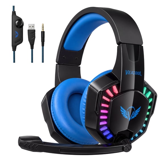 VEAT00L Wired Gaming Headset for PC, PS5 PS4, Xbox Series, 3D Stereo Sound 50mm Driver, 3.5mm Jack Wired Noise Cancelling Over-Ear Headphones with Mic for Computer, Laptop, Mac