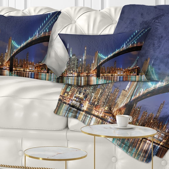 Designart Brooklyn Bridge Panorama - Cityscape Photo Throw Pillow - 12x20