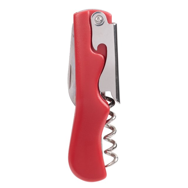 Holiday Time Tire-Bouchon de Serveur, Rouge avec Poignée Ergonomique Rouge, Ver en Spirale en Acier Inoxydable, Couteau Tranchant pour Couper la Feuille et Ouvre-Bouteille Intégré, design compact Pliable Idéal pour l'Ouverture de Vin et l'Utilisation au bar.
