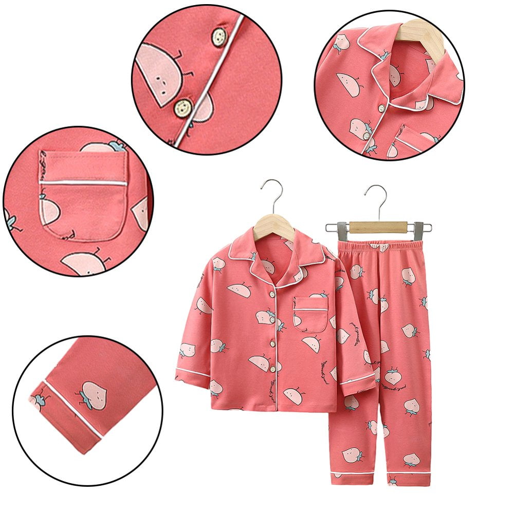 Toddler Baby Button Pajamas Set Cotton 2 PCS Top Pants Sleepwear Set for Kids Boys Girls 1 10Y