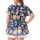thumbnail image 3 of Blusas de mujer de tallas grandes Agnes Orinda 2026 Verano, con cuello en V, de manga corta, superpuestas, casuales y con estampado floral 3X Azul oscuro, 3 of 6