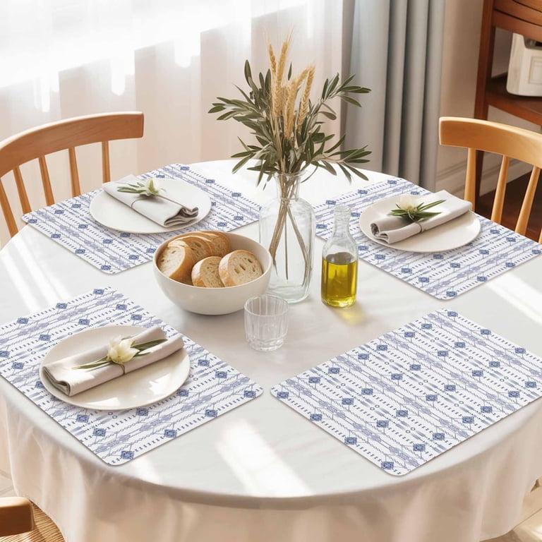 Placeats Placemats Set of 4,Ikat Seamless PU Place Mats Waterproof Wipeable ...