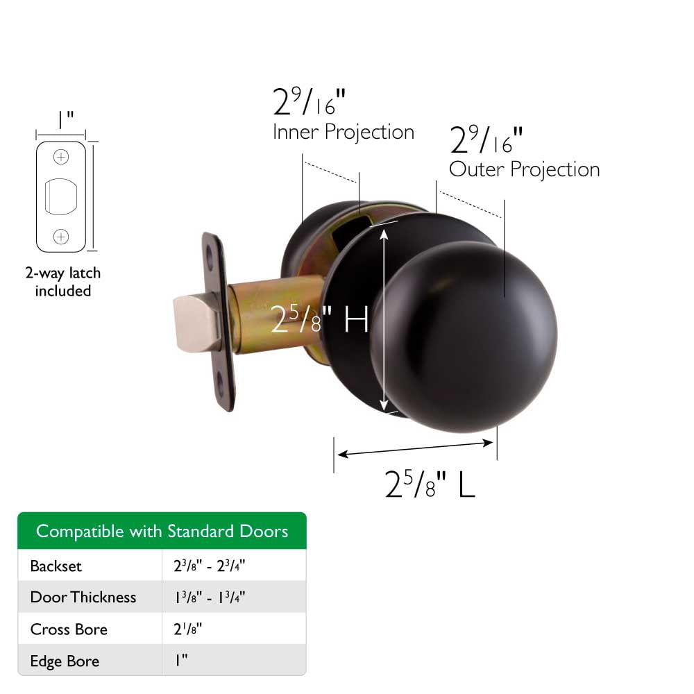 Design House Cambridge Passage Hall and Closet Door 2-Way Knob, Matte Black