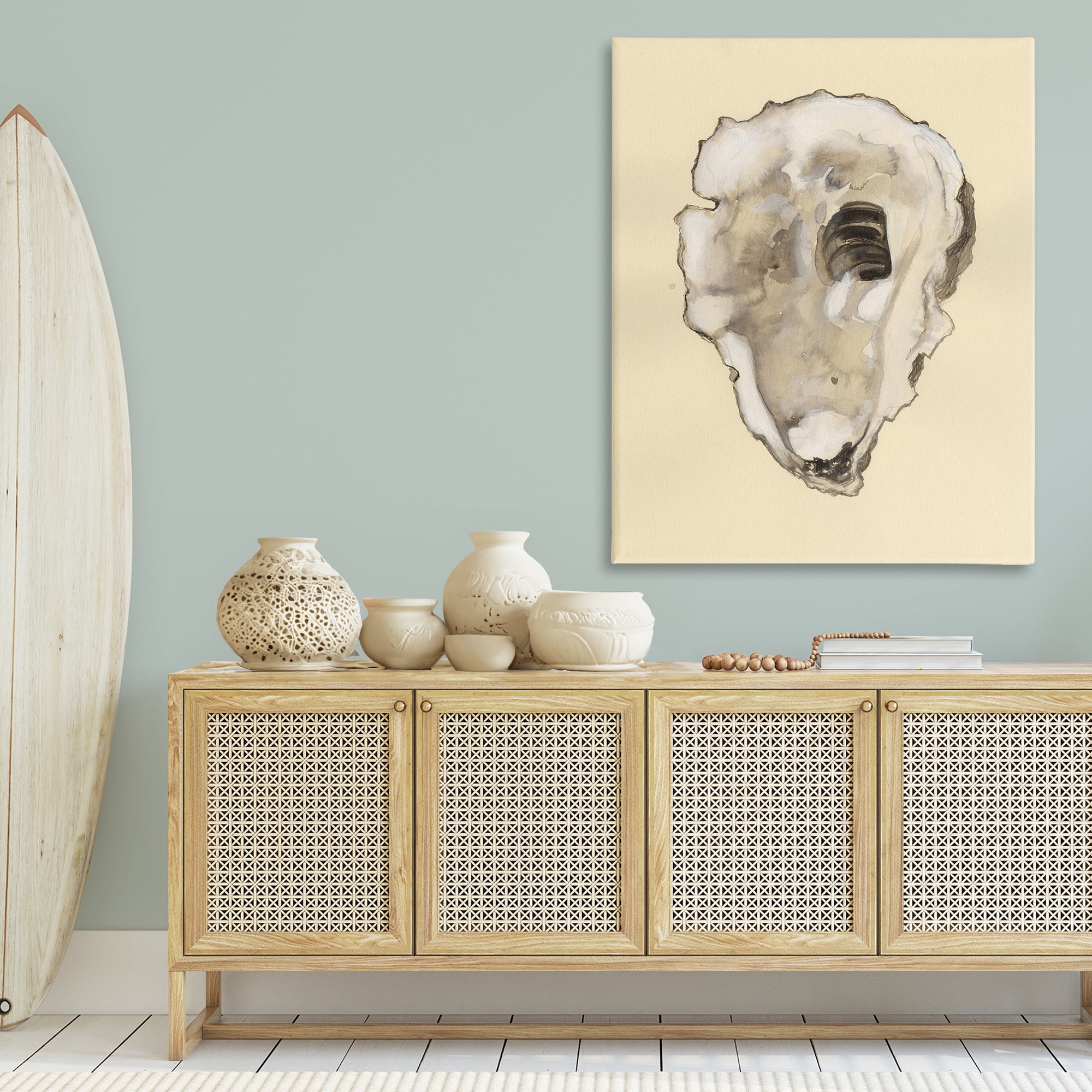 Stupell Industries Beige Oyster Shape Nautical & Beach Painting Wrapped Canvas Art Print Wall Art, 36 x 48