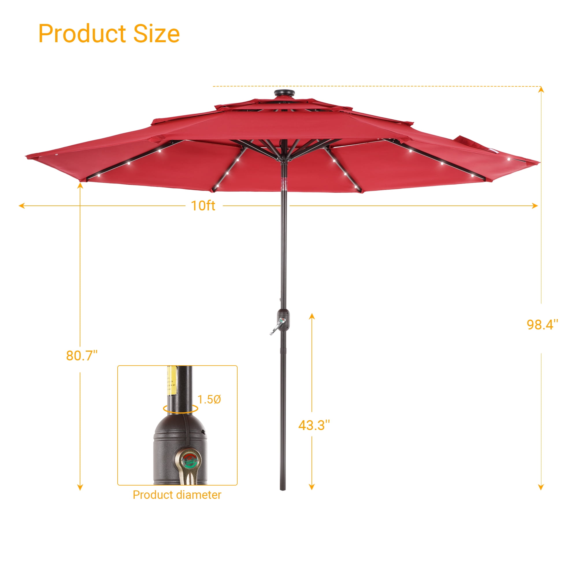 ACEGOSES 10ft LED 3 Tiers Patio Market Umbrella Outdoor with Ventilation for Garden, Deck and Pool,Red