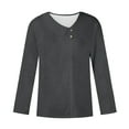 thumbnail image 4 of Women's Tops Dressy Casual Vintage Asymmetric Neck Blouse with Button Fashion 2024 Long Sleeve Tunic Tops for Lady Loose Fit Flowy Summer Clothes for Teen Girls Solid Color Dark Gray T Shirts XL, 4 of 5