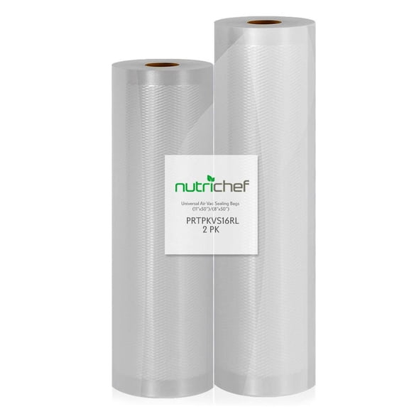 NutriChef PRTPKVS16RL - Vacuum Sealer Bags - Universal Air Vac Sealing Bags (2 Rolls, 100’ ft. Total Length)