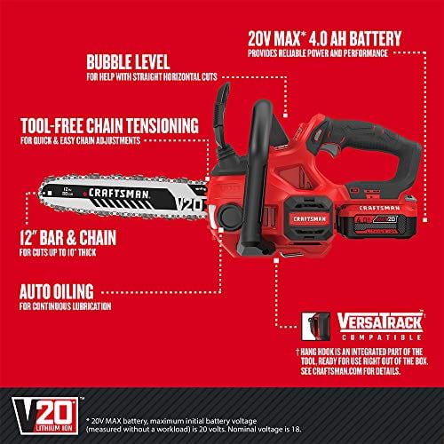 Craftsman v20 2025 cordless chainsaw cmccs620m1