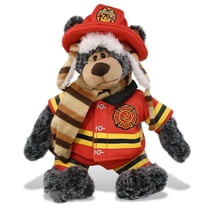 DolliBu Standing Black Bear Firefighter Stuffed Animal - Bear Fireman Toy with Red Fireman Costume Outfit and Fireman Hat, Cute Wild Life Stuffed Animal Fire Fighter Doll Plush Toy for Kids - 11 Inch