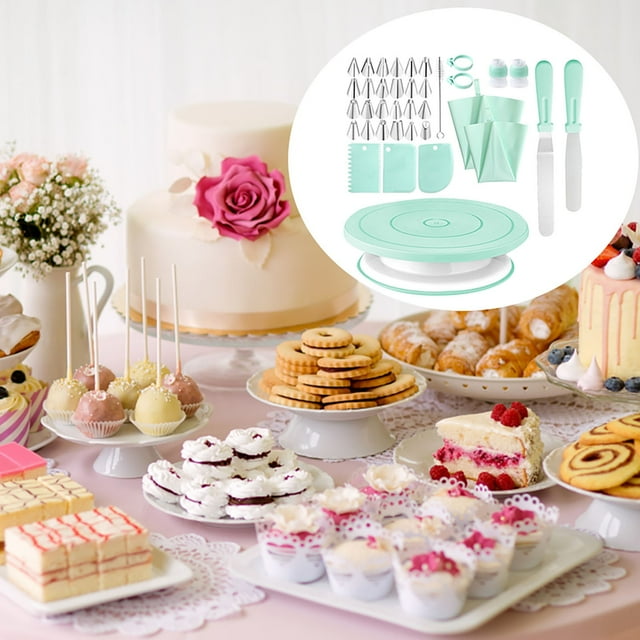 Riforla Baking and Piping Tool Set Cake Piping Table Turntable Piping Nozzle Piping Bag Scraper Plastic Turntable Bakeware A 27.5cm