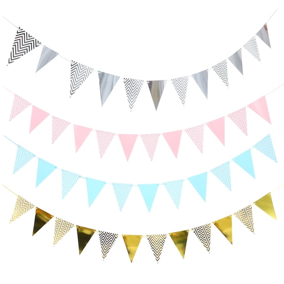 MERRYHAPY 4pcs Triangle Paper Banner Flags Birthday Party Decorations Hanging Garland for Kids and Adults