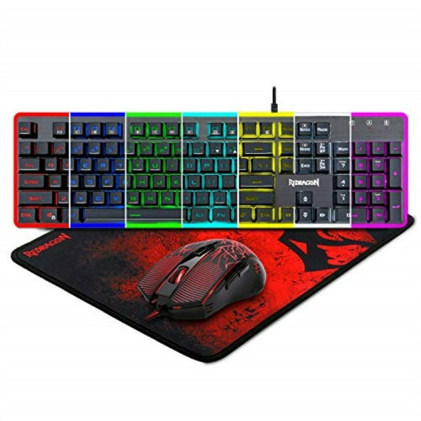Redragon S107 PC Gaming Keyboard and Mouse Combo & Large Mouse Pad, Mechanical Feel, RGB Backlit