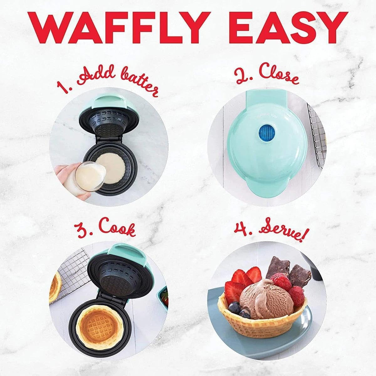 4" Waffle Bowl Maker with Non-Stick Plates, Fast Heating Mini Waffle Cone Maker for Homemade Ice Cream Cups, Compact Housewares Appliance for Dorms, RVs, Camping & Small Kitchens
