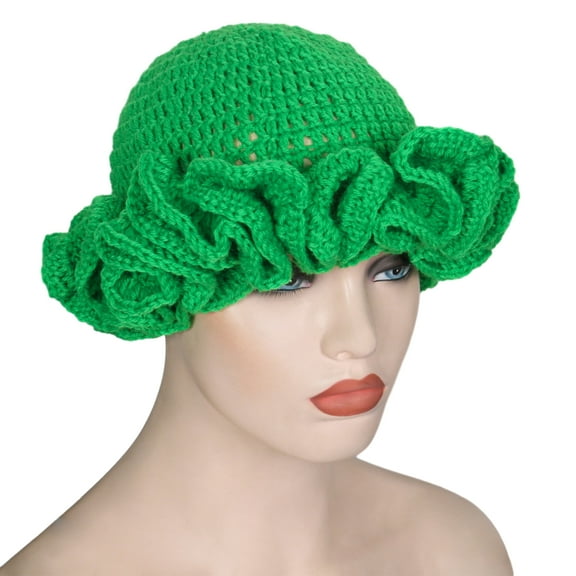 lanema Adult Crochet Bucket Hat Handmade Ruffled Brim Fisherman Hat Windproof Hat