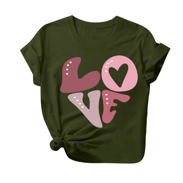 Diufon Hauts de la Saint-Valentin pour Femmes Décontracté Tendance Manches Courtes Col Rond Chemisier Imprimé Graphique Mignon