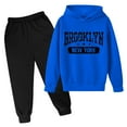 thumbnail image 2 of Little Boys' 2-Piece Outfit Set Autumn and Winter Letter Printed Long Sleeve Hoodie Sweatshirt and Pants Sets Size 5-6T ,Blue, 2 of 3