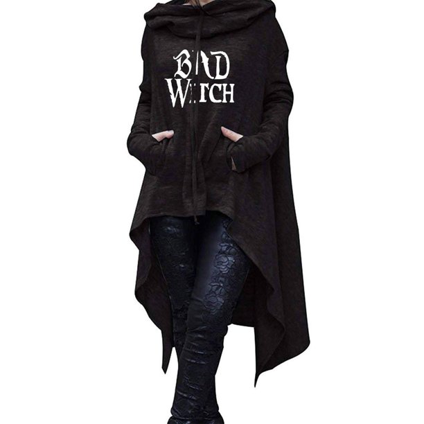 Gibobby Invierno y Navidad Sudaderas Mujer Media Longitud Sudor de fondo irregular de mangas Casual Ladies Encapuchado Hem Loose Sudadera Mujeres Hoodies & Sudaderas (Negro, S)