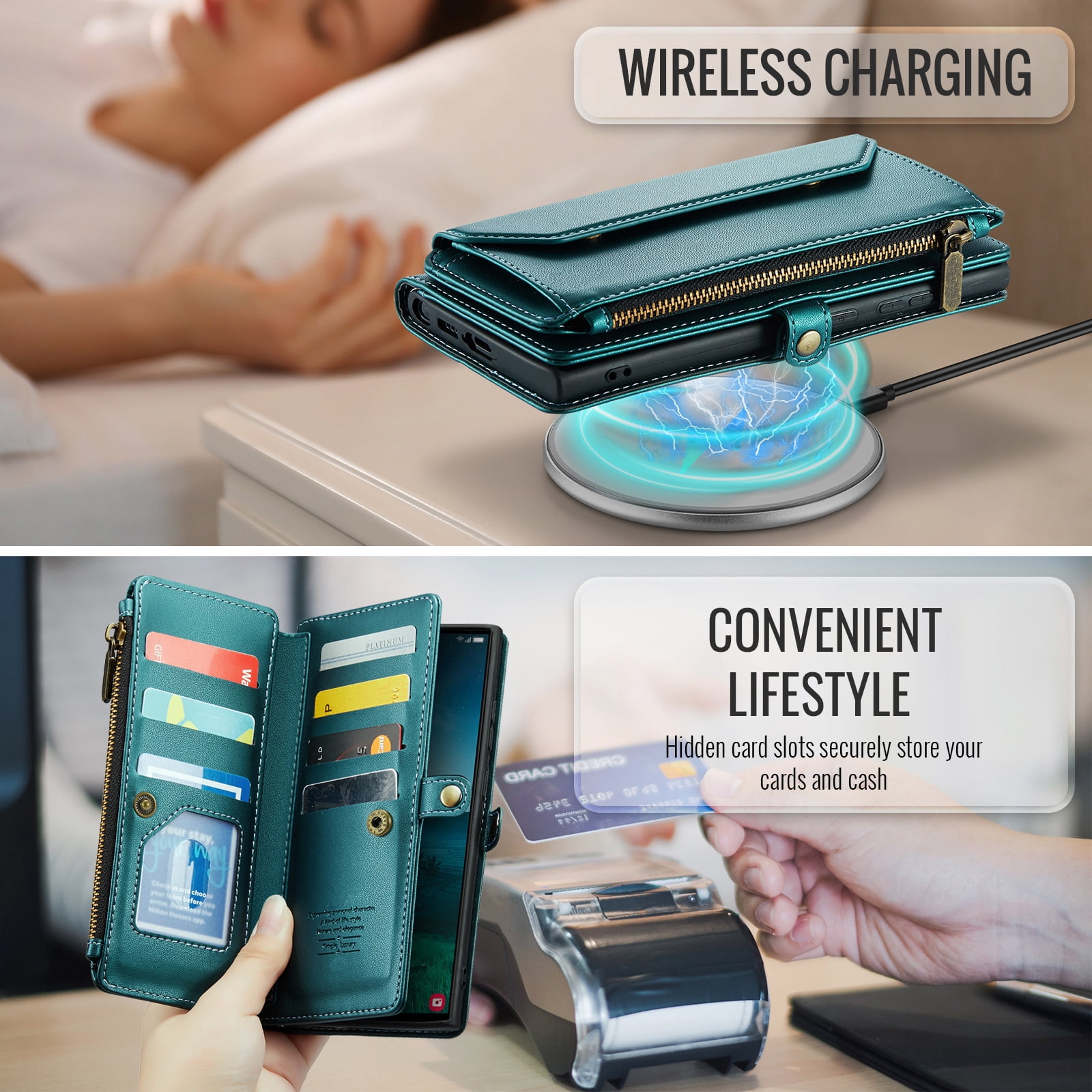 Asuwish Compatible with Samsung Galaxy S25 Ultra 5G Zipper Wallet Phone Case Tempered Glass Screen Protector Crossbody Lanyard Strap Flip Card Holder Slot Cell Cover for S25Ultra 25S S 25 Women Green