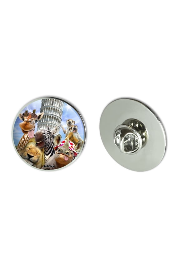 Leaning Tower Pisa Italy Selfie Giraffe Zebra Lion Rhino Metal 1.1" Tie Tack Hat Lapel Pin Pinback