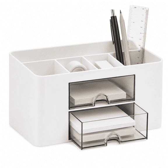 Desk Organizers and Accessories, 2 Drawer for Art Supplies Pencil Holder White
