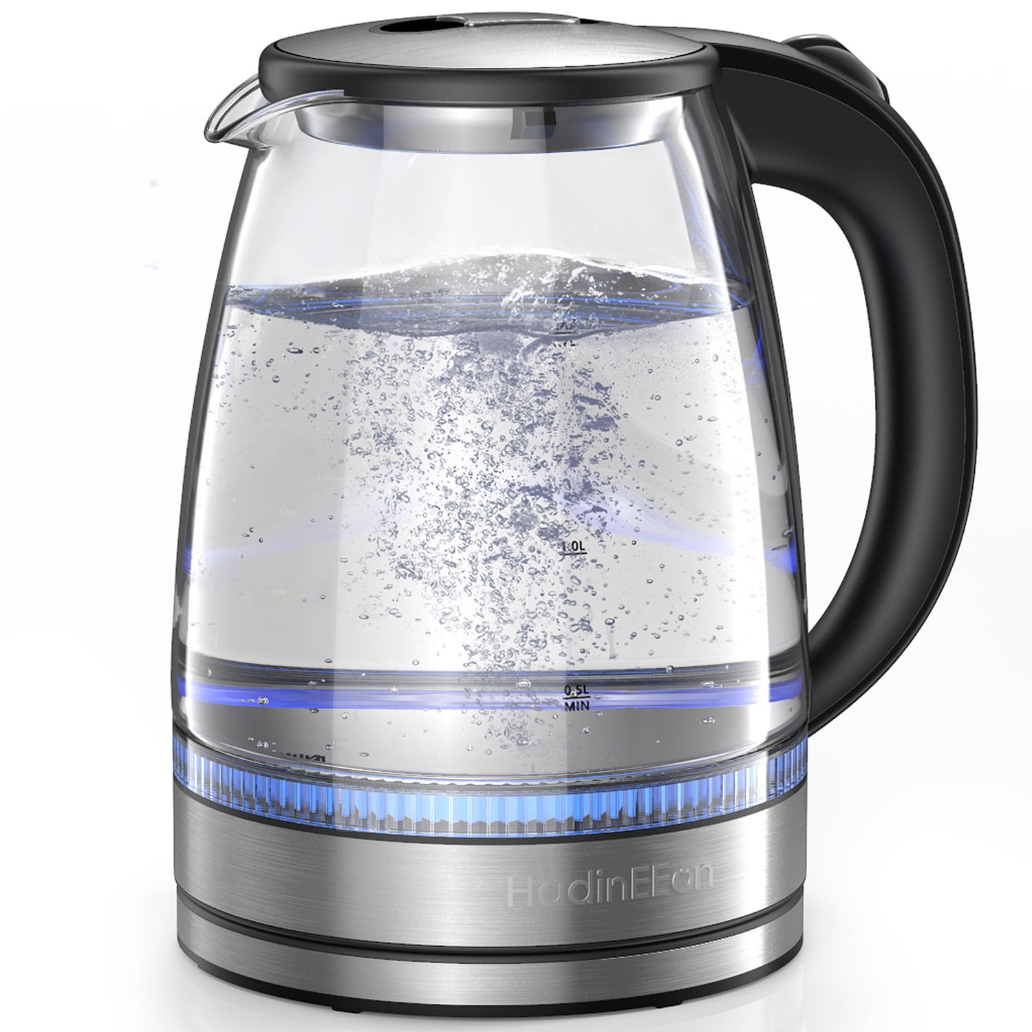 1.7L 1500W Fast Boiling Water Pot with Blue Led Indicator Coffee and Oats 100% Stainless Steel Inner Lid FEBOTE Electric Glass Kettle Auto Shutoff & Boil-Dry Protection Water Heater for Tea 