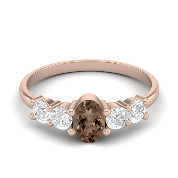 6X4mm Oval Smoky Quartz 925 Sterling Silver Rose Vermeil Five Stone Women Valentines Day Gifts Ring