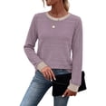 thumbnail image 3 of WIHOLL Long Sleeve Shirts for Women Fall Sweaters Fashion Color Block Crew Neck Pullover Tops 2026 Winter Lightweight Women's Sweaters, 3 of 11