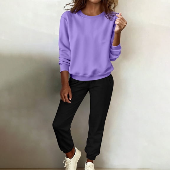 LEWKW Women's 2 Piece Sweatsuit Set Casual Long Sleeve Crewneck Pullover Sweatshirt And High Waist Jogger Pants Matching Sets Comfy Activewear Lounge Tracksuits
