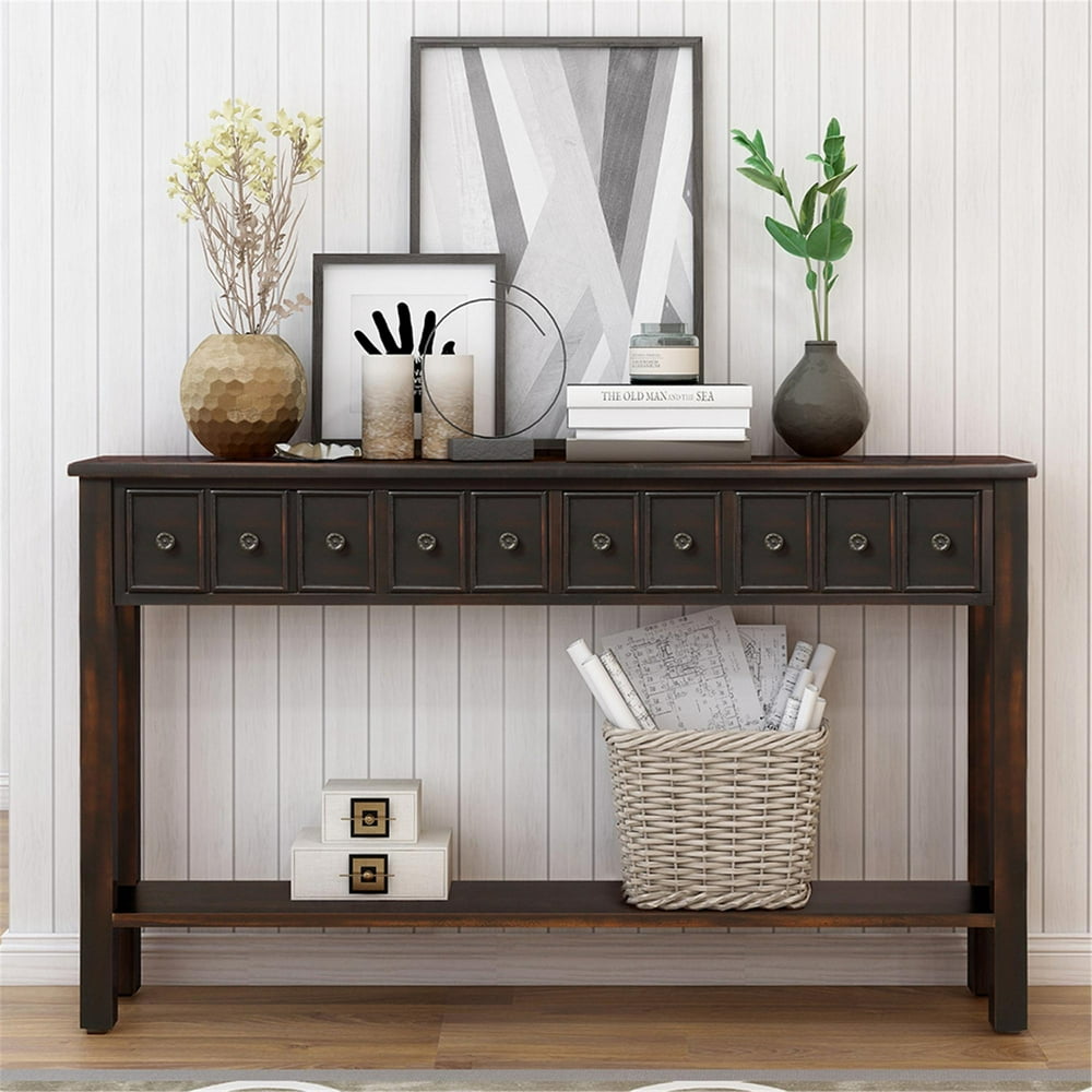 Narrow Console Table Console Sofa Table With 4 Storage Drawers And Shelf Classic Accent Tables