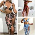 thumbnail image 2 of Cheers 3Pcs/Set Micro Triangle Flying Sleeve Bikini Skirt Set Elastic Waist Floral Printing Bra Thong Ruffle Trim Cover Up for Swimming Pool, 2 of 2