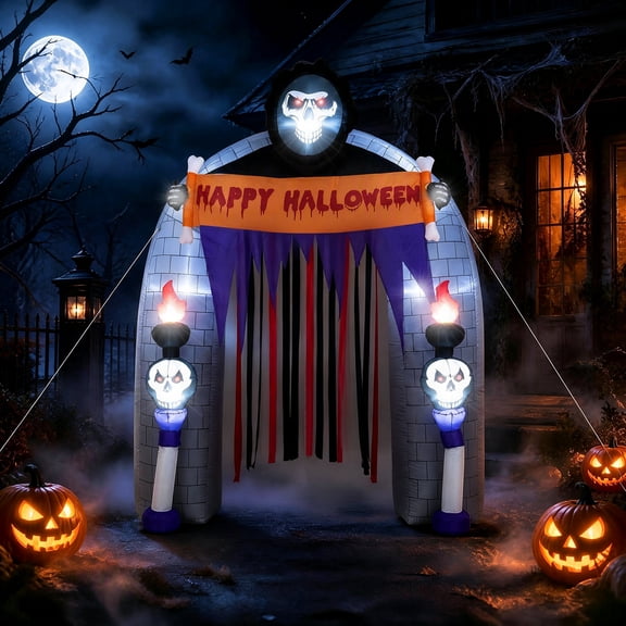 Costway 8.5 FT Halloween Haunted Reaper Archway with Built-in LED Lights for Yard Garden Multicolor