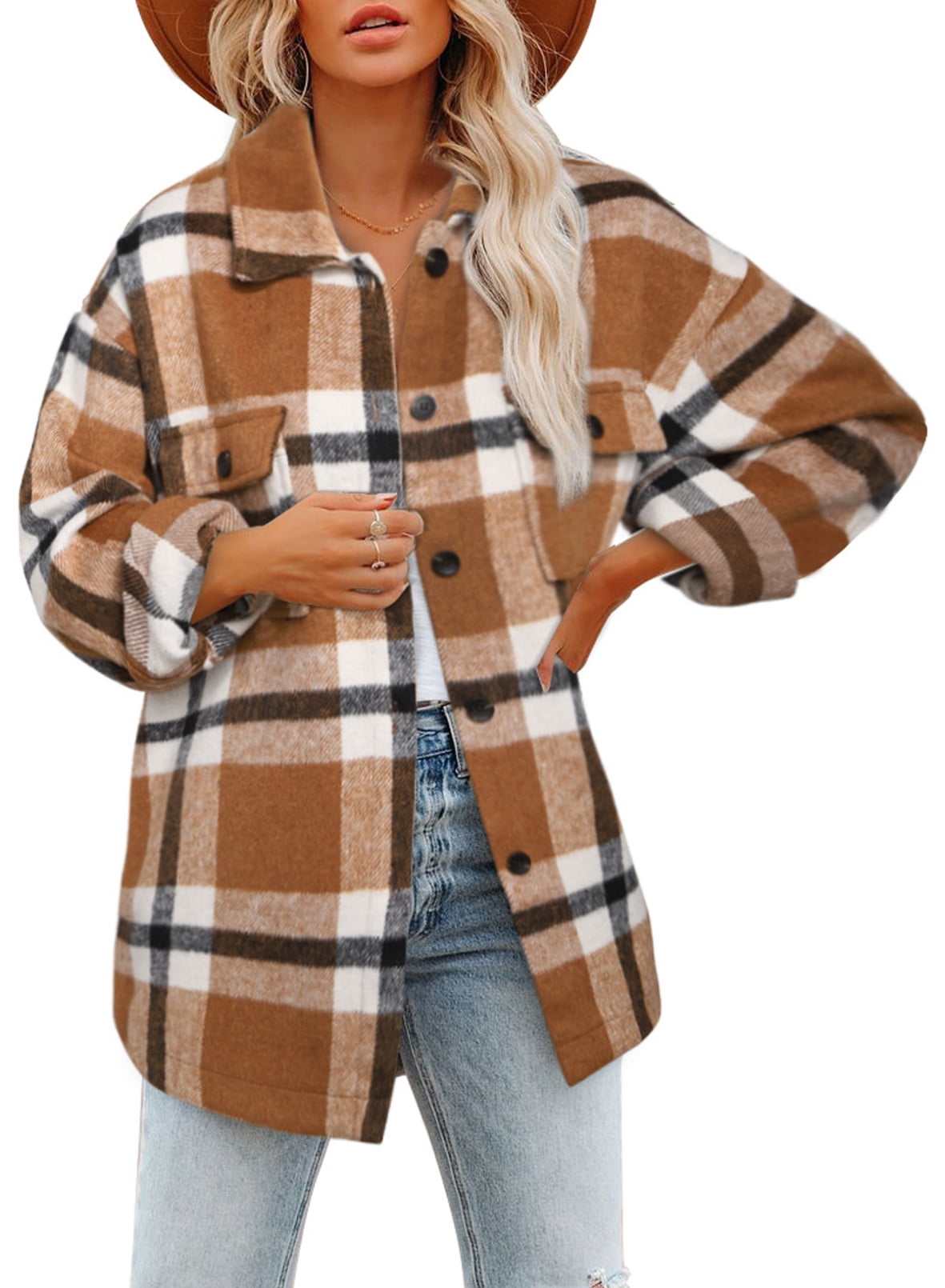 Eytino Shackets Women Long Sleeve Button Down Plaid Blouse Jackets with ...