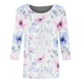 thumbnail image 4 of Womens Crew Neck 3/4 Sleeve Tops Basic Floral Print T-Shirts 2025 Summer Basic Tee Casual Tunic Top, 4 of 5