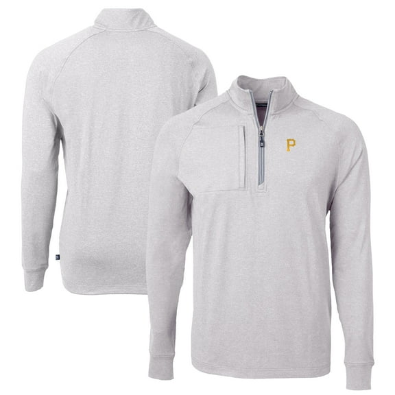 Men's Cutter & Buck Heather Gray Pittsburgh Pirates Adapt Eco Knit Stretch Recycled Quarter-Zip Pullover Top