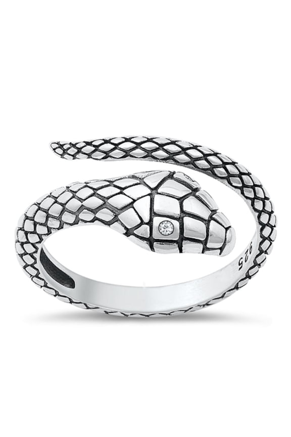 Clear Cubic Zirconia Wrap Around Snake Ring Sterling Silver Size 6