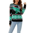 thumbnail image 1 of Faithtur Chandail de Noël pour Femmes Manches Longues Col Rond Imprimé Dinosaure/arbre de Noël, 1 of 8