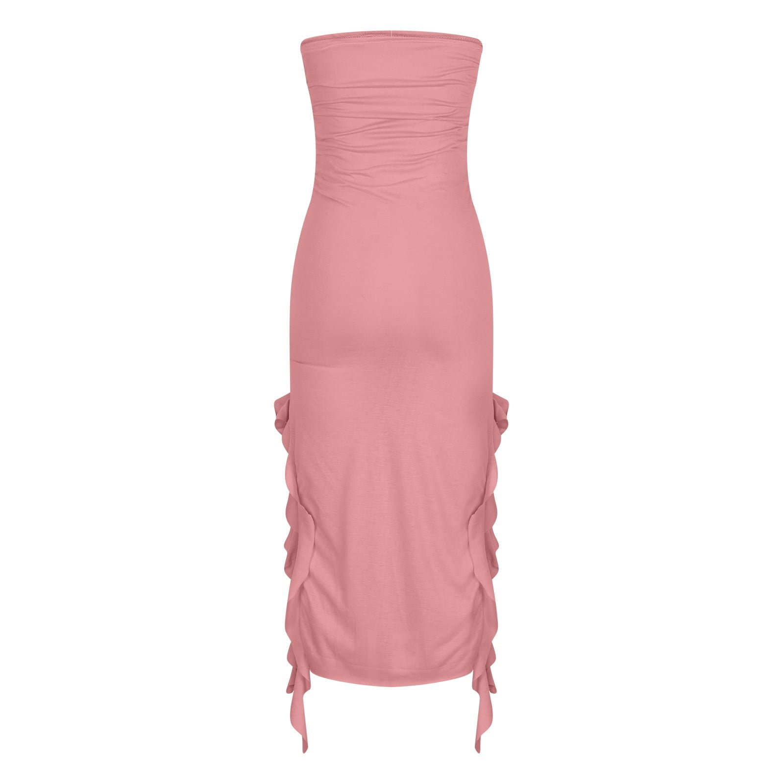 Women's Sexy Ruffle Strapless Maxi Dress Irregular Floral Tassel Split  Ruched Bodycon Evening Party Tube Dresses - Walmart.com